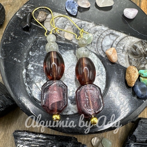 Gold statement Labradorite extra long bon bon drops dangle earrings - Picture 1 of 3